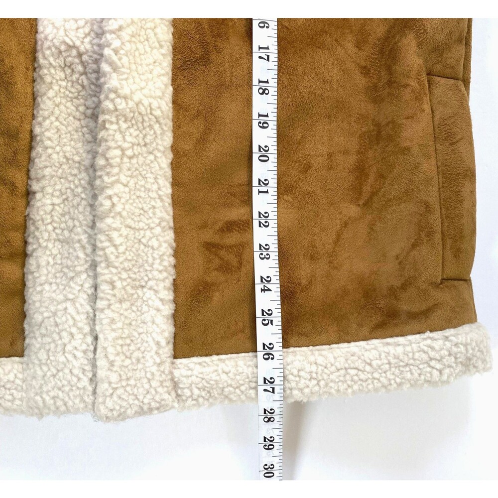 Old Navy Sherpa Lined Faux Suede Vest Womens Size L Cream Camel Brown Jacket - Picture 16 of 16